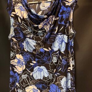 Sleeveless blue floral blouse